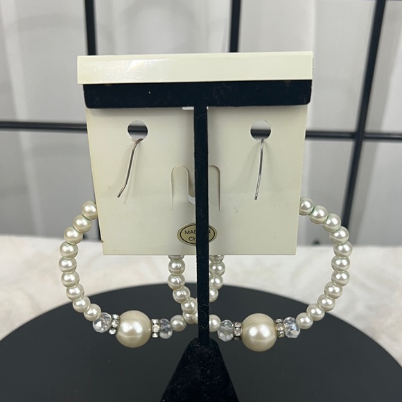 VINTAGE PIERCED DROP EARRINGS WITH PEARLS AND RHINESTONES - Picture 6 of 6